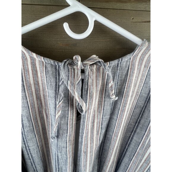 American Eagle Womens Romper Striped VNeck Cinched Waist Linen Blend Large - Picture 9 of 11
